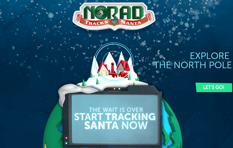 Image of the homepage of NORAD's Santa tracking website