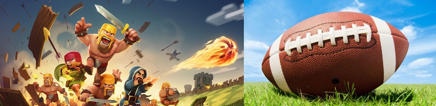Image of Clash of Clans characters charging towards an image of a football.